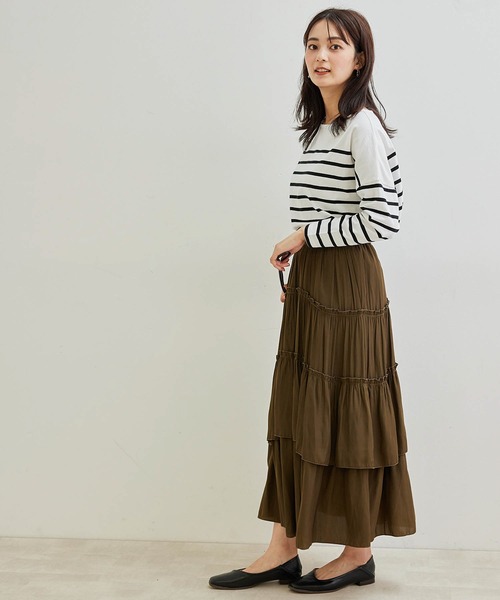 ROPE' PICNIC(ロペピクニック)の「【TRUE COTTON】【リンクコーデ】ボーダープルオーバー(Tシャツ/カットソー・レディース・ブラック/ベージュ/パープル/グリーン・38)」の15枚目の写真