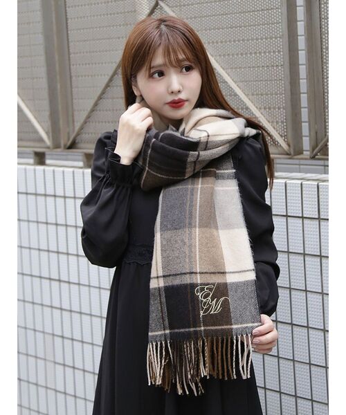EATME（イートミー）の「EMチェックストール（ストール/ショール・レディース・ブラック/ライトブラウン・FREE）」の2枚目の写真