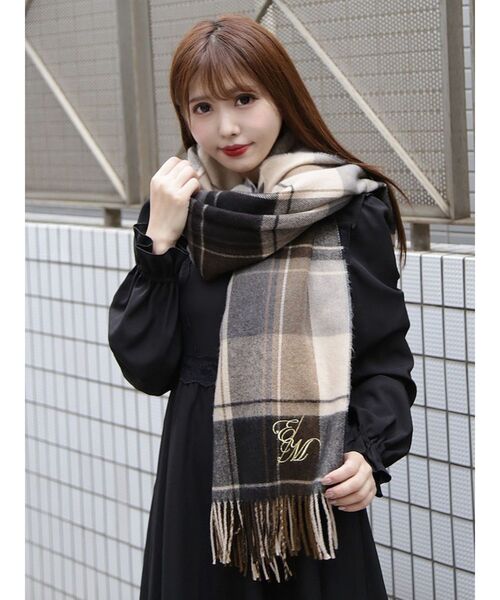 EATME（イートミー）の「EMチェックストール（ストール/ショール・レディース・ブラック/ライトブラウン・FREE）」の6枚目の写真