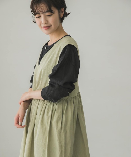 かぐれ（カグレ）の「Vネックギャザー切替ワンピース（ワンピース・レディース・ブラック/グリーン系その他・FREE）」の11枚目の写真