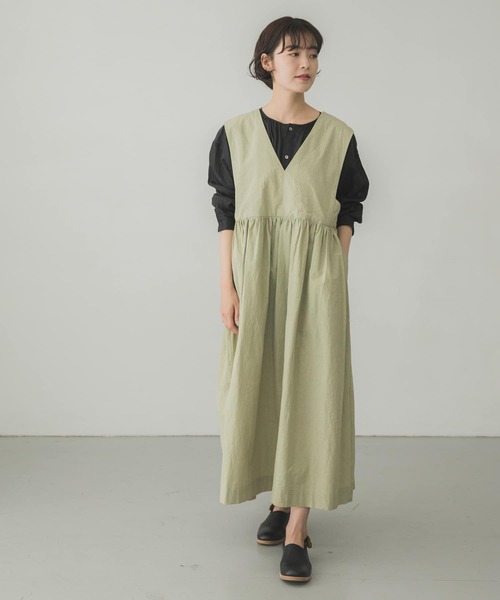 かぐれ（カグレ）の「Vネックギャザー切替ワンピース（ワンピース・レディース・ブラック/グリーン系その他・FREE）」の21枚目の写真