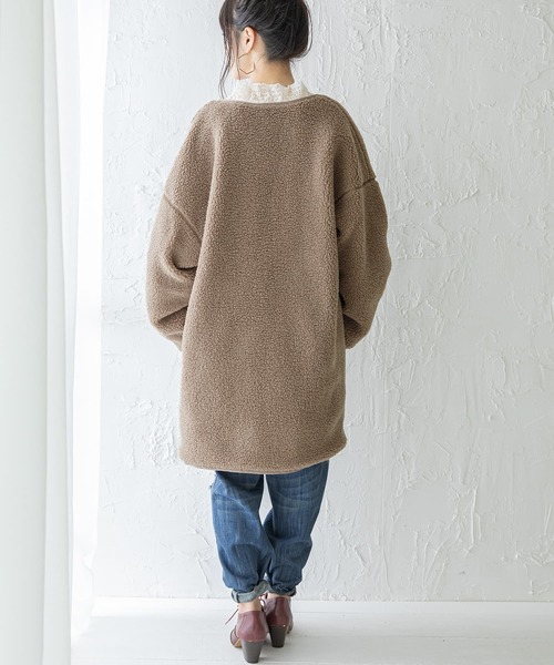 n'OrLABEL（ノアールレーベル）の「『キルト×ボアリバーシブルコート』（ノーカラーコート・レディース・アイボリー/ブラック/ブラウン/ライトカーキ・FREE）」の11枚目の写真