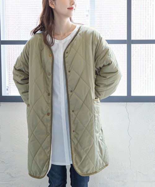 n'OrLABEL（ノアールレーベル）の「『キルト×ボアリバーシブルコート』（ノーカラーコート・レディース・アイボリー/ブラック/ブラウン/ライトカーキ・FREE）」の14枚目の写真