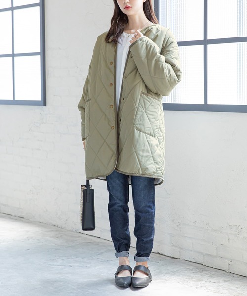 n'OrLABEL（ノアールレーベル）の「『キルト×ボアリバーシブルコート』（ノーカラーコート・レディース・アイボリー/ブラック/ブラウン/ライトカーキ・FREE）」の15枚目の写真