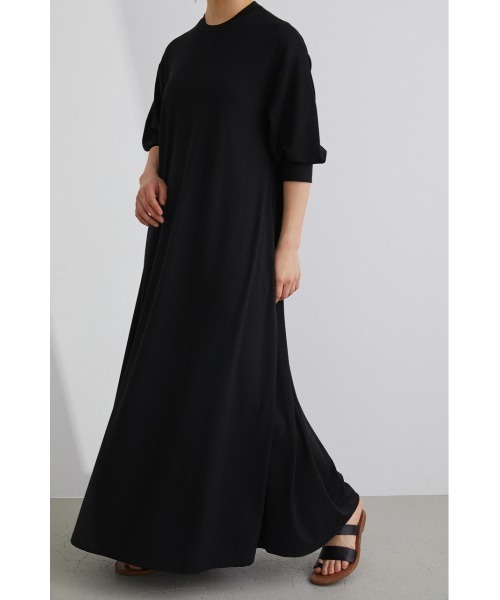 iNtimité タックスリーブワンピース　ブラック onepiece-12012 タックスリーブ ダンボールニット ワンピース
