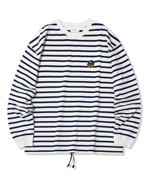 COVERNAT(カバーナット)の「【COVERNAT】BULLDOG WAPPEN STRIPE LONG SLEEVE / カバーナット ブルドッグ ワッペン ストライプ ロングスリーブ Tシャツ(Tシャツ/カットソー・メンズ・ネイビー・LARGE/MEDIUM/SMALL)」の1枚目の写真