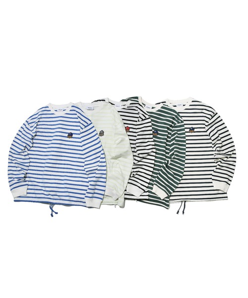 COVERNAT(カバーナット)の「【COVERNAT】BULLDOG WAPPEN STRIPE LONG SLEEVE / カバーナット ブルドッグ ワッペン ストライプ ロングスリーブ Tシャツ(Tシャツ/カットソー・メンズ・ネイビー・LARGE/MEDIUM/SMALL)」の2枚目の写真