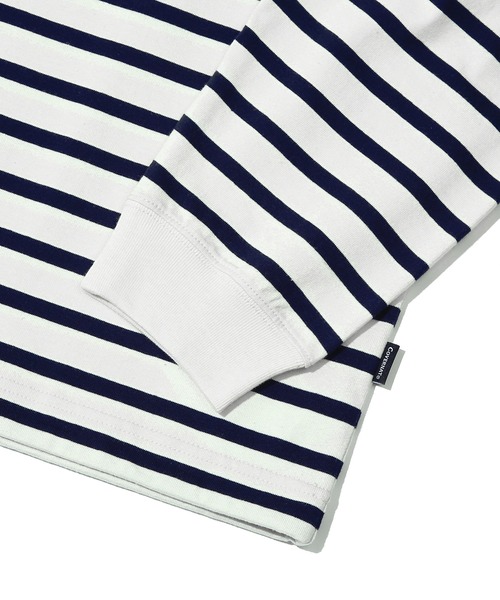 COVERNAT(カバーナット)の「【COVERNAT】BULLDOG WAPPEN STRIPE LONG SLEEVE / カバーナット ブルドッグ ワッペン ストライプ ロングスリーブ Tシャツ(Tシャツ/カットソー・メンズ・ネイビー・LARGE/MEDIUM/SMALL)」の6枚目の写真