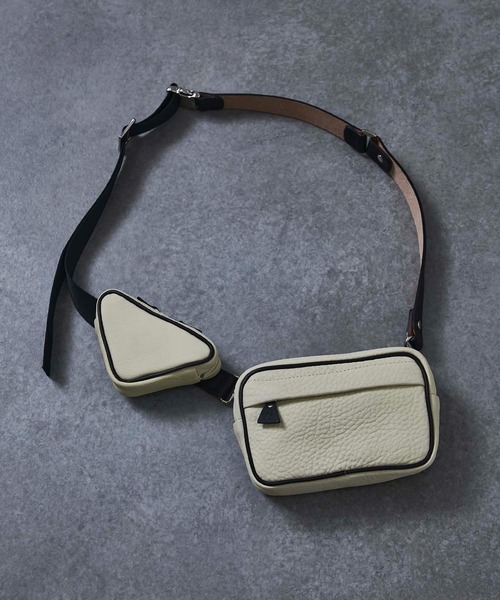 CITY TOKYO（シティトウキョウ）の「本革ダブルスクエアボディーポーチ（ショルダーバッグ・レディース・ホワイト/ブラック・FREE）」の2枚目の写真