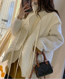 フェイクダウンキルティング　 紐付きベスト