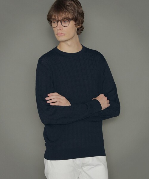 MACKINTOSH LONDON（マッキントッシュ ロンドン）の「14ゲージケーブルクルーネックニット（ニット/セーター・メンズ・オフホワイト/ブラック/ネイビー/ダークブラウン・M/L）」の4枚目の写真