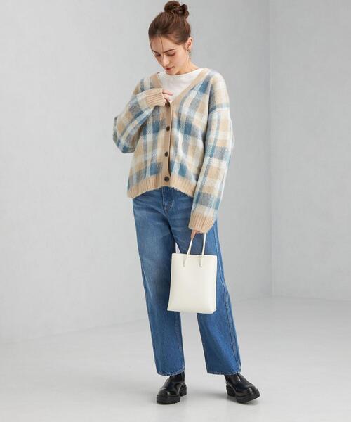 green label relaxing(グリーンレーベルリラクシング)の「WJQD ブラッシュド カーディガン チェック(カーディガン/ボレロ・レディース・ベージュ/ライトグレー・FREE)」の7枚目の写真