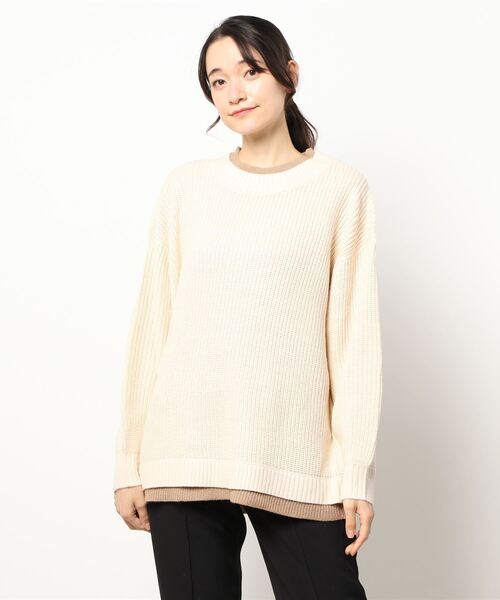 C Fort Point 抗ピル加工で毛玉のできにくい畦編みフェイクレイヤードセーター ウォッシャブル