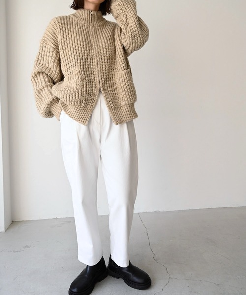 CANAL JEAN（キャナルジーン）の「via j(ヴィアジェイ) MIXあぜZIPカーディガン（カーディガン/ボレロ・レディース・ブラウン/ブラック/ベージュ・ONE SIZE）」の3枚目の写真