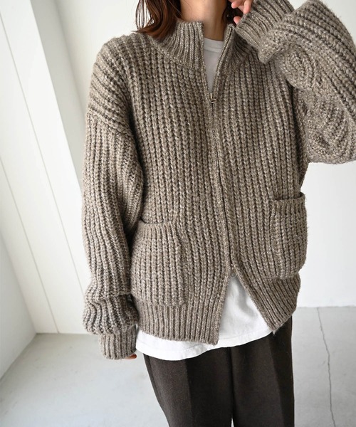 CANAL JEAN（キャナルジーン）の「via j(ヴィアジェイ) MIXあぜZIPカーディガン（カーディガン/ボレロ・レディース・ブラウン/ブラック/ベージュ・ONE SIZE）」の2枚目の写真