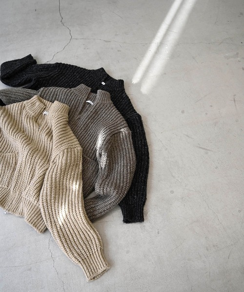 CANAL JEAN（キャナルジーン）の「via j(ヴィアジェイ) MIXあぜZIPカーディガン（カーディガン/ボレロ・レディース・ブラウン/ブラック/ベージュ・ONE SIZE）」の4枚目の写真