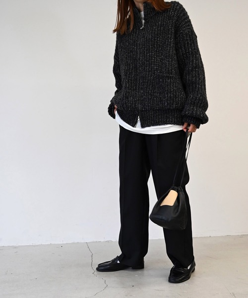 CANAL JEAN（キャナルジーン）の「via j(ヴィアジェイ) MIXあぜZIPカーディガン（カーディガン/ボレロ・レディース・ブラウン/ブラック/ベージュ・ONE SIZE）」の12枚目の写真