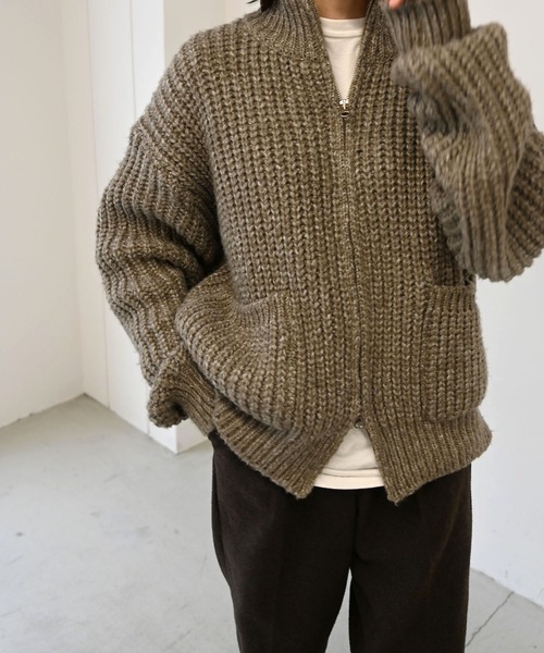 CANAL JEAN（キャナルジーン）の「via j(ヴィアジェイ) MIXあぜZIPカーディガン（カーディガン/ボレロ・レディース・ブラウン/ブラック/ベージュ・ONE SIZE）」の8枚目の写真