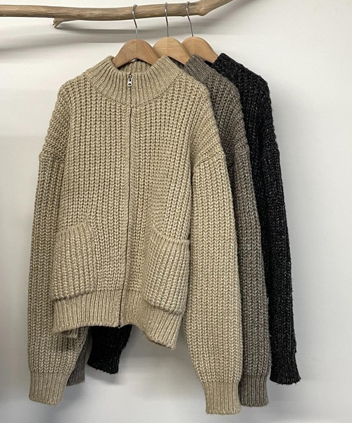 CANAL JEAN（キャナルジーン）の「via j(ヴィアジェイ) MIXあぜZIPカーディガン（カーディガン/ボレロ・レディース・ブラウン/ブラック/ベージュ・ONE SIZE）」の13枚目の写真