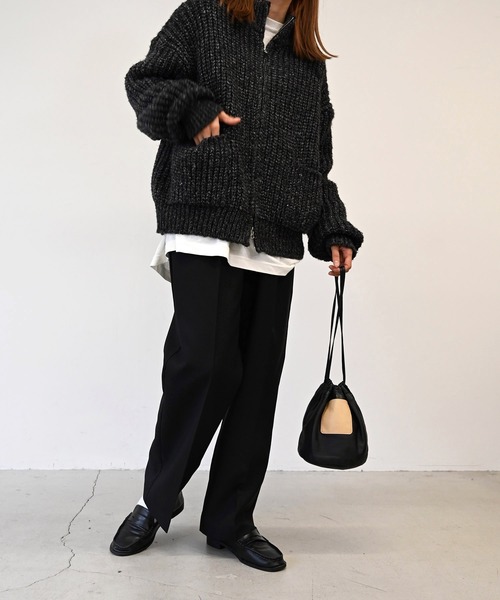 CANAL JEAN（キャナルジーン）の「via j(ヴィアジェイ) MIXあぜZIPカーディガン（カーディガン/ボレロ・レディース・ブラウン/ブラック/ベージュ・ONE SIZE）」の6枚目の写真