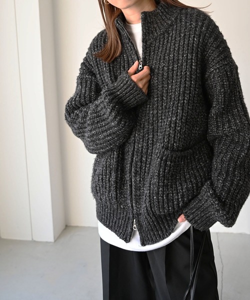 CANAL JEAN（キャナルジーン）の「via j(ヴィアジェイ) MIXあぜZIPカーディガン（カーディガン/ボレロ・レディース・ブラウン/ブラック/ベージュ・ONE SIZE）」の22枚目の写真