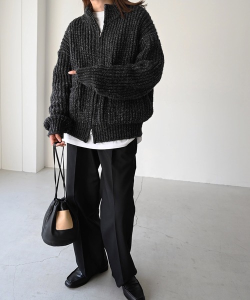 CANAL JEAN（キャナルジーン）の「via j(ヴィアジェイ) MIXあぜZIPカーディガン（カーディガン/ボレロ・レディース・ブラウン/ブラック/ベージュ・ONE SIZE）」の20枚目の写真