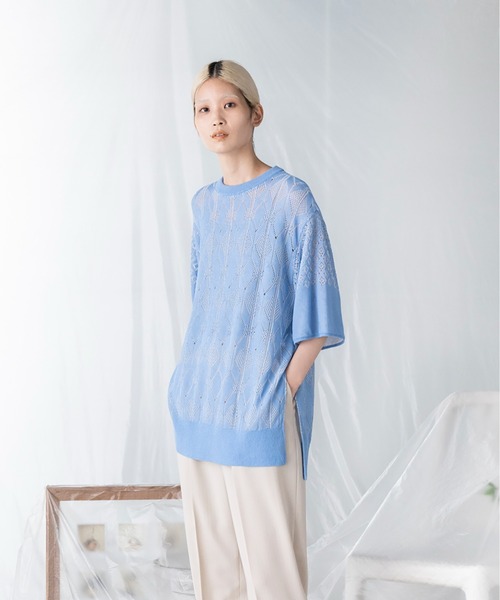 mintdesigns(ミントデザインズ)の「LACE KNIT / レースニット(ニット/セーター・レディース・ホワイト/ネイビー/サックスブルー・2)」の3枚目の写真