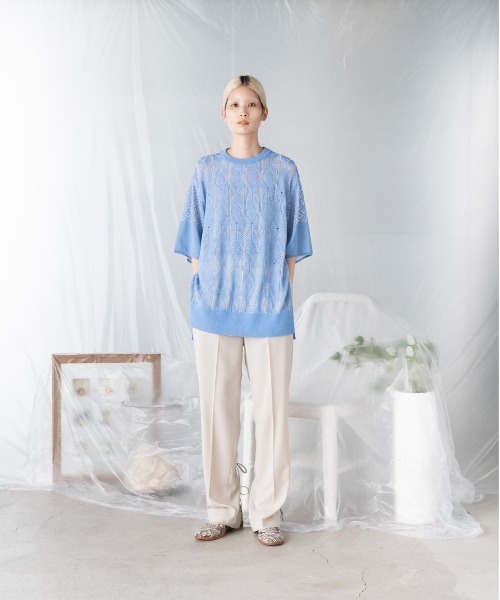 mintdesigns(ミントデザインズ)の「LACE KNIT / レースニット(ニット/セーター・レディース・ホワイト/ネイビー/サックスブルー・2)」の4枚目の写真