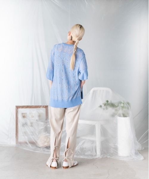 mintdesigns(ミントデザインズ)の「LACE KNIT / レースニット(ニット/セーター・レディース・ホワイト/ネイビー/サックスブルー・2)」の6枚目の写真