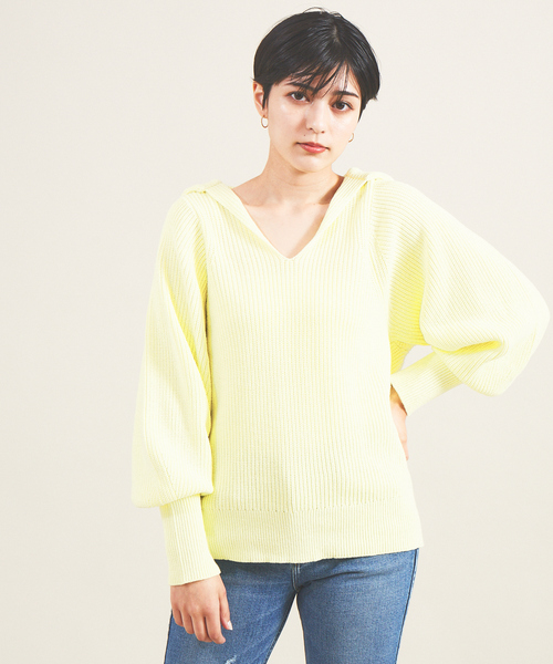 Rouge vif Anna(ルージュヴィフアンナ)の「片畦ハイバルフォルムニット(ニット/セーター・レディース・ネイビー/アイボリー/レモンイエロー・フリー)」の5枚目の写真