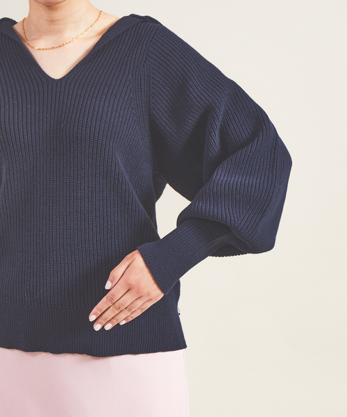 Rouge vif Anna(ルージュヴィフアンナ)の「片畦ハイバルフォルムニット(ニット/セーター・レディース・ネイビー/アイボリー/レモンイエロー・フリー)」の10枚目の写真