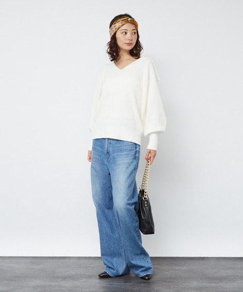 Rouge vif Anna(ルージュヴィフアンナ)の「片畦ハイバルフォルムニット(ニット/セーター・レディース・ネイビー/アイボリー/レモンイエロー・フリー)」の15枚目の写真