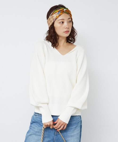 Rouge vif Anna(ルージュヴィフアンナ)の「片畦ハイバルフォルムニット(ニット/セーター・レディース・ネイビー/アイボリー/レモンイエロー・フリー)」の17枚目の写真