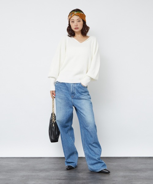 Rouge vif Anna(ルージュヴィフアンナ)の「片畦ハイバルフォルムニット(ニット/セーター・レディース・ネイビー/アイボリー/レモンイエロー・フリー)」の18枚目の写真