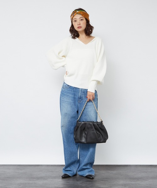 Rouge vif Anna(ルージュヴィフアンナ)の「片畦ハイバルフォルムニット(ニット/セーター・レディース・ネイビー/アイボリー/レモンイエロー・フリー)」の19枚目の写真