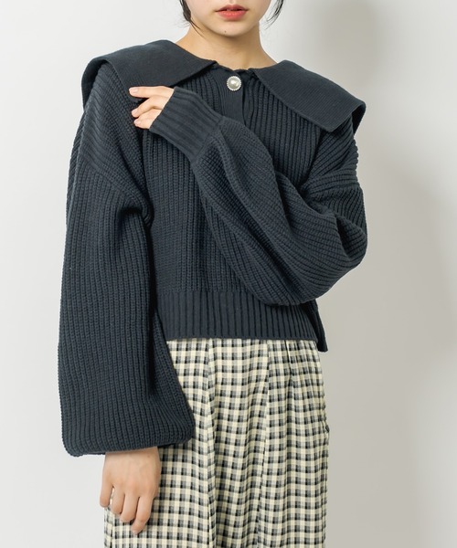 OLIVE des OLIVE（オリーブデオリーブ）の「セーラーカラーニット（ニット/セーター・レディース・ネイビー/オフホワイト/サックスブルー/アイボリー・FREE）」の4枚目の写真