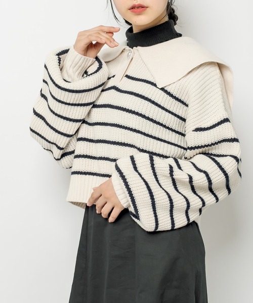 OLIVE des OLIVE（オリーブデオリーブ）の「セーラーカラーニット（ニット/セーター・レディース・ネイビー/オフホワイト/サックスブルー/アイボリー・FREE）」の3枚目の写真