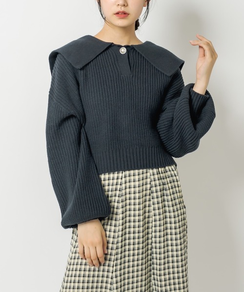 OLIVE des OLIVE（オリーブデオリーブ）の「セーラーカラーニット（ニット/セーター・レディース・ネイビー/オフホワイト/サックスブルー/アイボリー・FREE）」の11枚目の写真