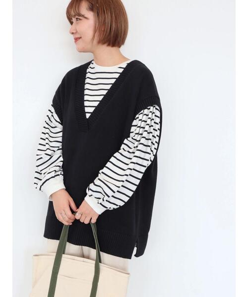 AMERICAN HOLIC(アメリカンホリック)の「SETVネックニットベスト+カットプルオーバー(ニット/セーター・レディース・チャコールグレー/ブラック/アイボリー・M/L)」の17枚目の写真