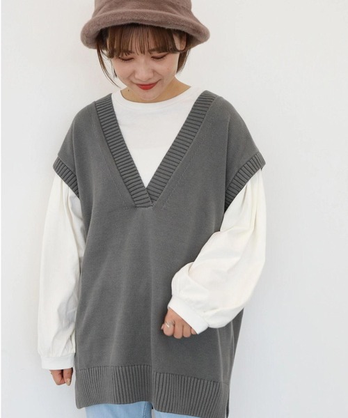 AMERICAN HOLIC(アメリカンホリック)の「SETVネックニットベスト+カットプルオーバー(ニット/セーター・レディース・チャコールグレー/ブラック/アイボリー・M/L)」の3枚目の写真