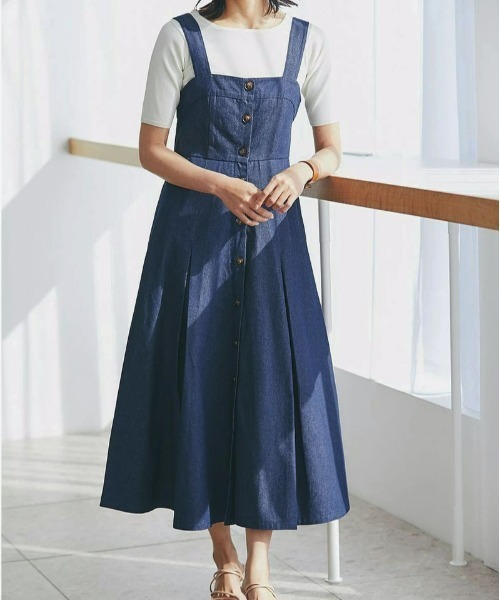 &. NOSTALGIA（アンドドットノスタルジア）の「デニムジャンバースカート（ジャンパースカート・レディース・ベージュ/インディゴブルー・FREE）」の9枚目の写真