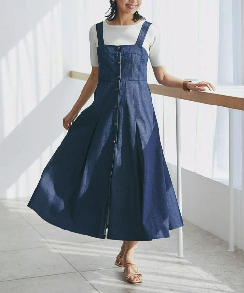 &. NOSTALGIA（アンドドットノスタルジア）の「デニムジャンバースカート（ジャンパースカート・レディース・ベージュ/インディゴブルー・FREE）」の5枚目の写真