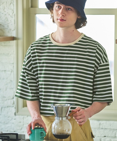 EMMA CLOTHES(エマクローズ)の「オーバーサイズ オリジナルマルチボーダー ワイドS/Sカットソー EMMA CLOTHES(Tシャツ/カットソー・メンズ・ホワイト/ブラック/ブルー/グリーン系/ブルー系/グリーン系2/レッド系/ホワイト系・M/L)」の5枚目の写真