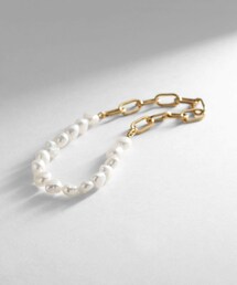 COCOSHNIK | シルバー バロックパール チェーンミックス ブレスレットL GP(ブレスレット)