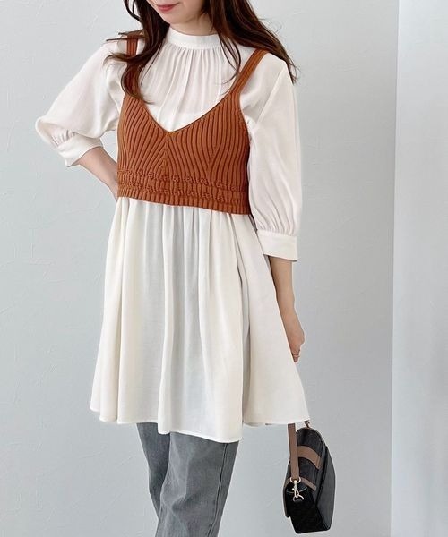 mysty woman（ミスティウーマン）の「ビスチェ×ミニワンピセット 277813（ワンピース・レディース・オレンジ/アイボリー/チャコール・FREE）」の3枚目の写真