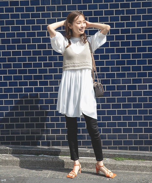 mysty woman（ミスティウーマン）の「ビスチェ×ミニワンピセット 277813（ワンピース・レディース・オレンジ/アイボリー/チャコール・FREE）」の4枚目の写真