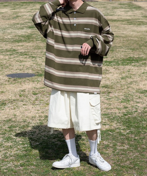 Perushu(ペルーシュ)の「レトロボーダーポロ(ポロシャツ・メンズ・オリーブ/ネイビー/ブラウン・MEDIUM/LARGE)」の14枚目の写真