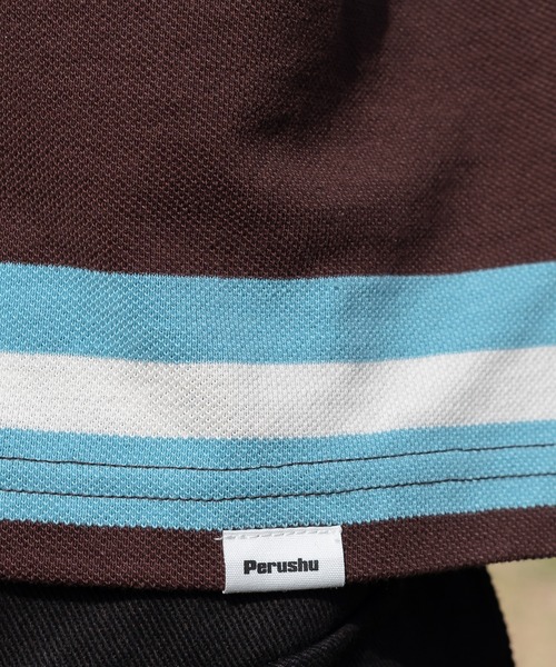 Perushu(ペルーシュ)の「レトロボーダーポロ(ポロシャツ・メンズ・オリーブ/ネイビー/ブラウン・MEDIUM/LARGE)」の12枚目の写真