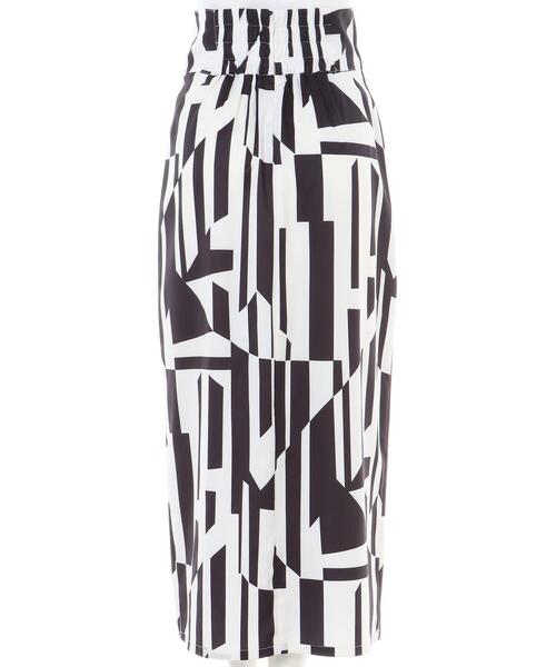 MLI'A（エムリア）の「ジオメ柄フロントスリットナロースカート（スカート・レディース・ホワイト×ブラック/ブラウン・FREE）」の5枚目の写真