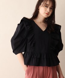 OPAQUE.CLIP | フリルデザインVネックブラウス(シャツ/ブラウス)
